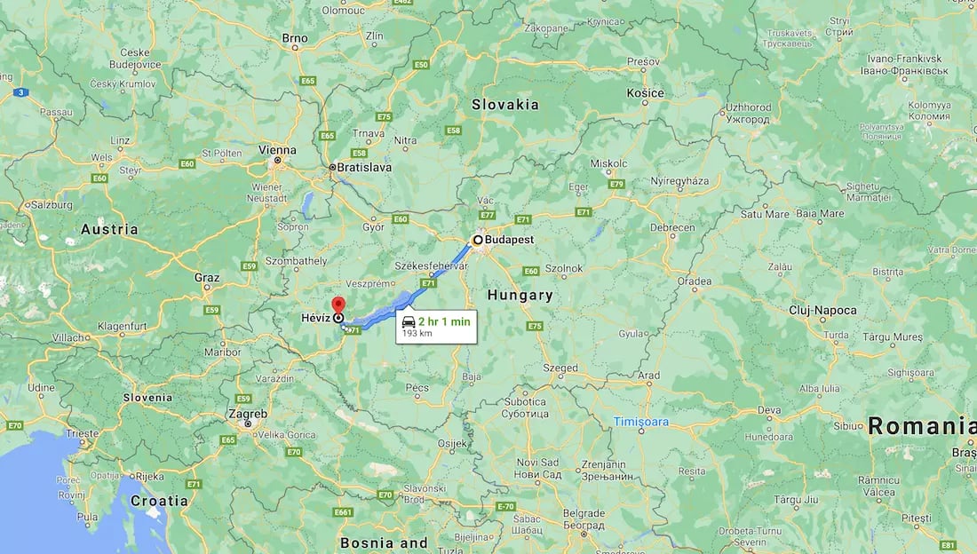 Heviz map - Budapest distance