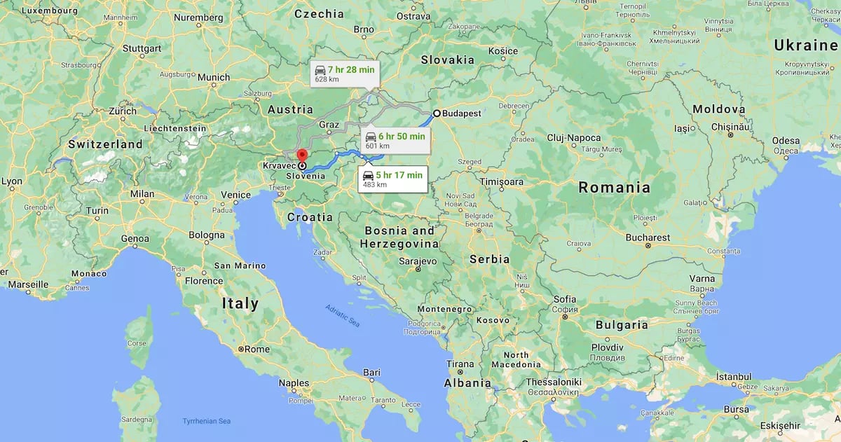 Krvavec Budapest távolság - térkép