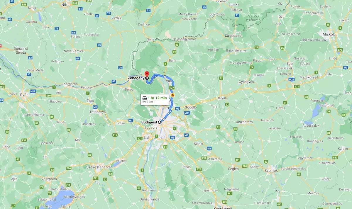 Zebegény - Budapest távolság a térképen