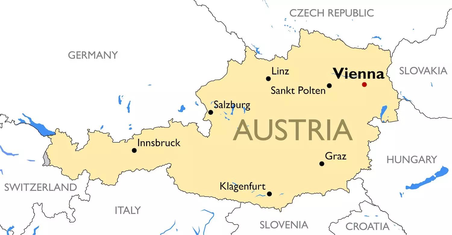 Ausztria szmszédos országai - térkép