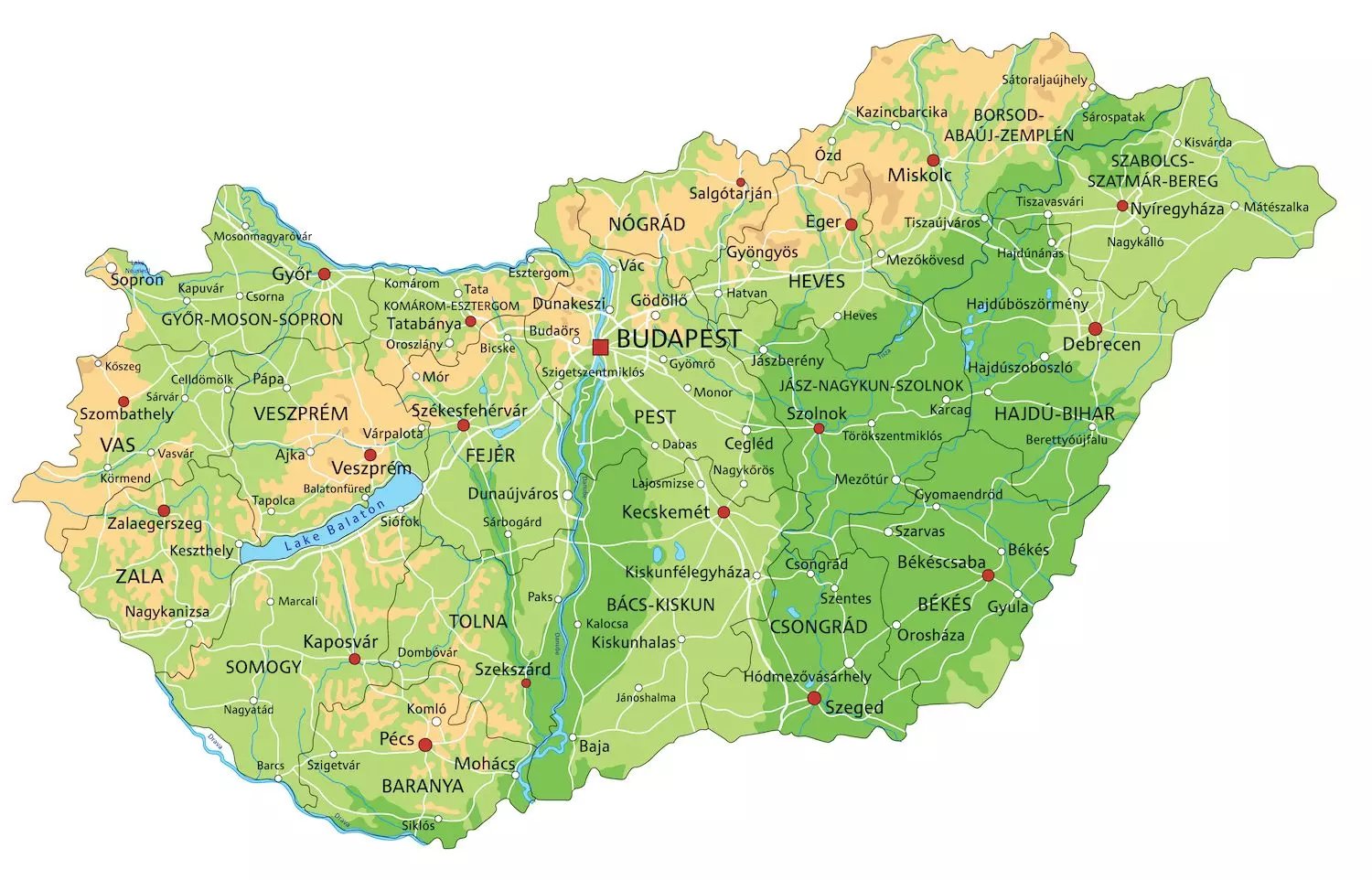 Magyarország - Balaton domborzati térképe