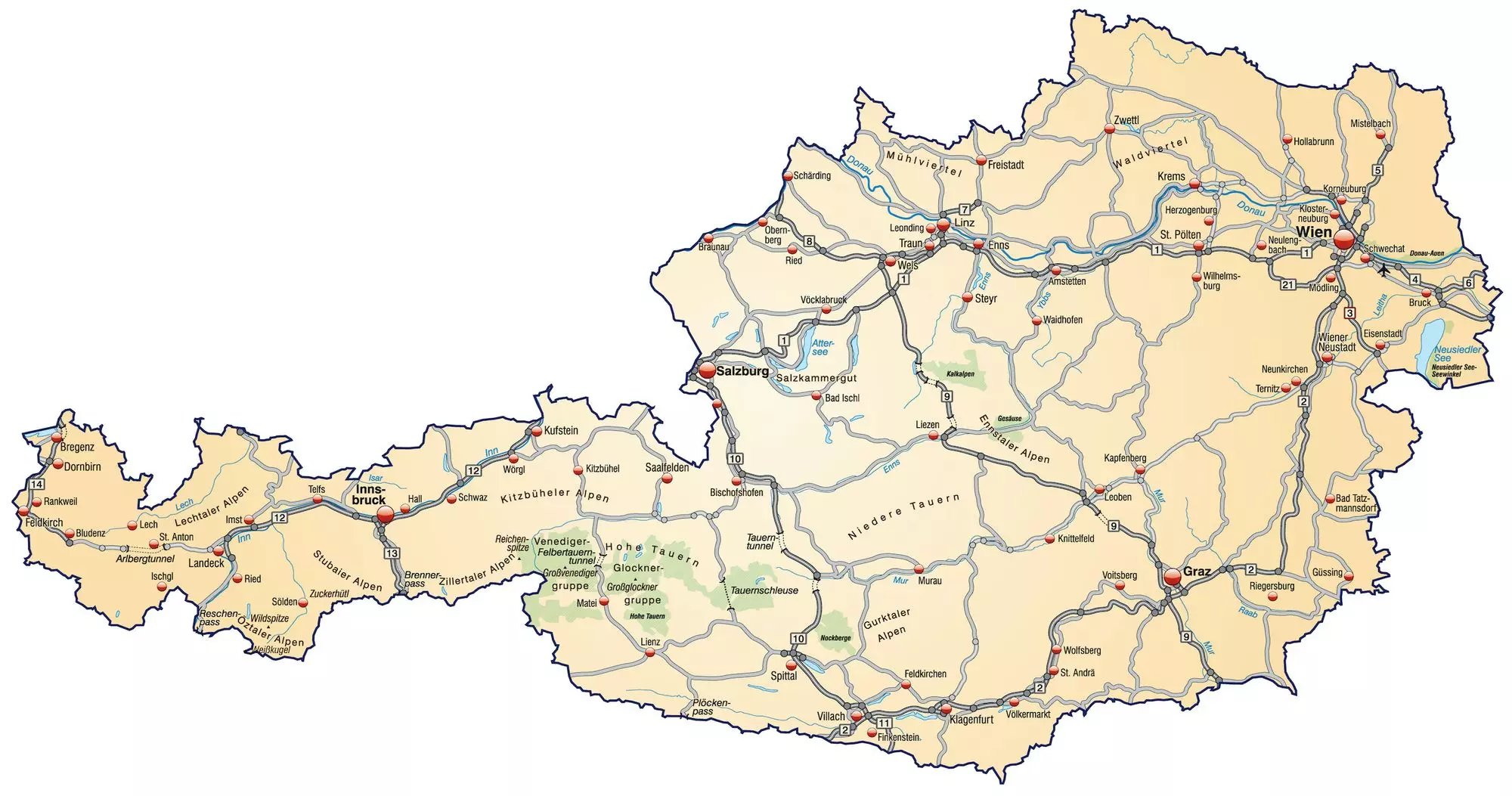 Az osztrák autópálya térkép
