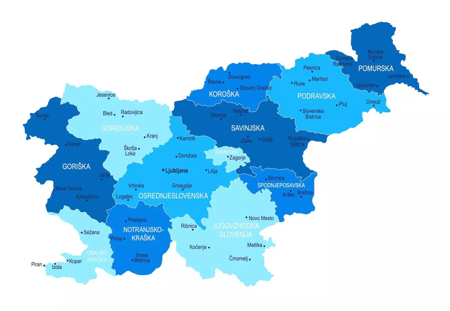 Szlovénia térkép: régiók