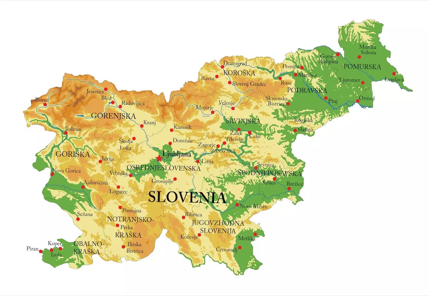 Szlovénia térkép domborzat