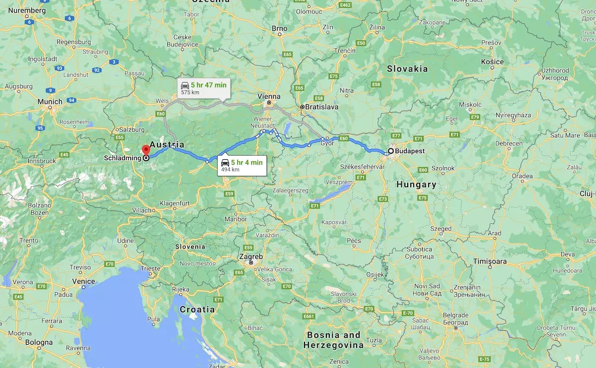 Schladming térkép: Budapest távolság