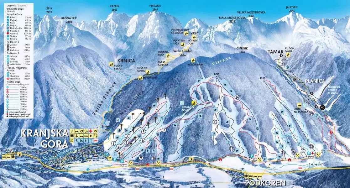 Slovenia ski resort - Kranjska Gora map 