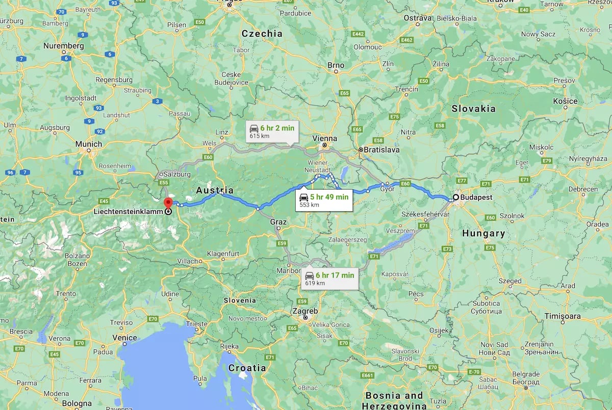 Liechtensteinklamm térkép - Budapest távolság 