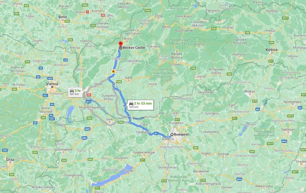 Beckó vára térkép - Budapest távolság 