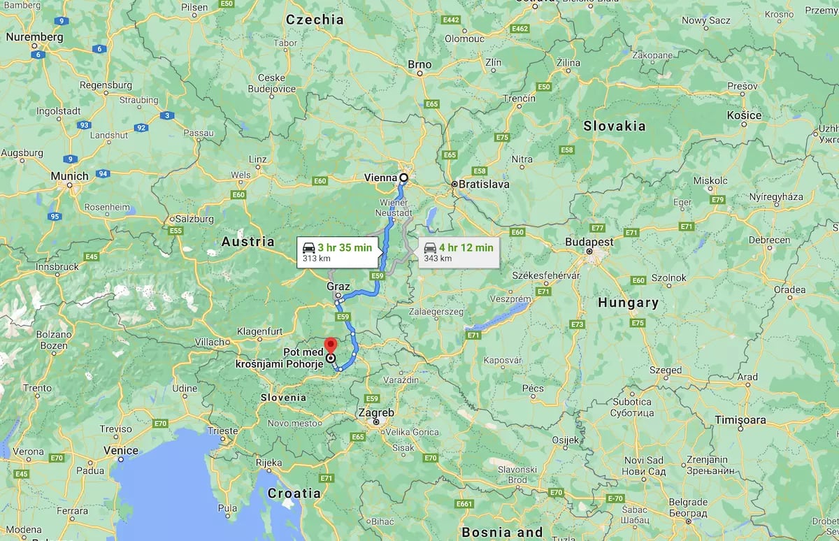 Rogla, Pohorje - Entfernung zwischen Wien und Maribor auf der Karte