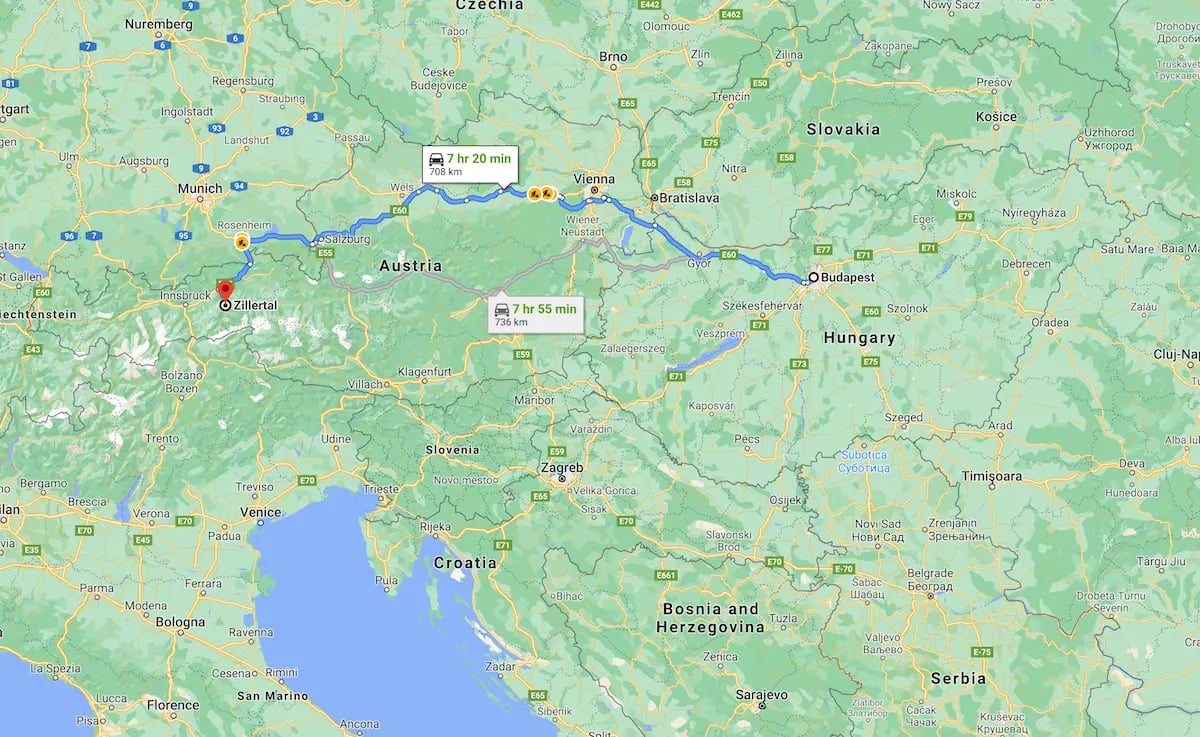 Zillertal térkép - Budapest távolság 