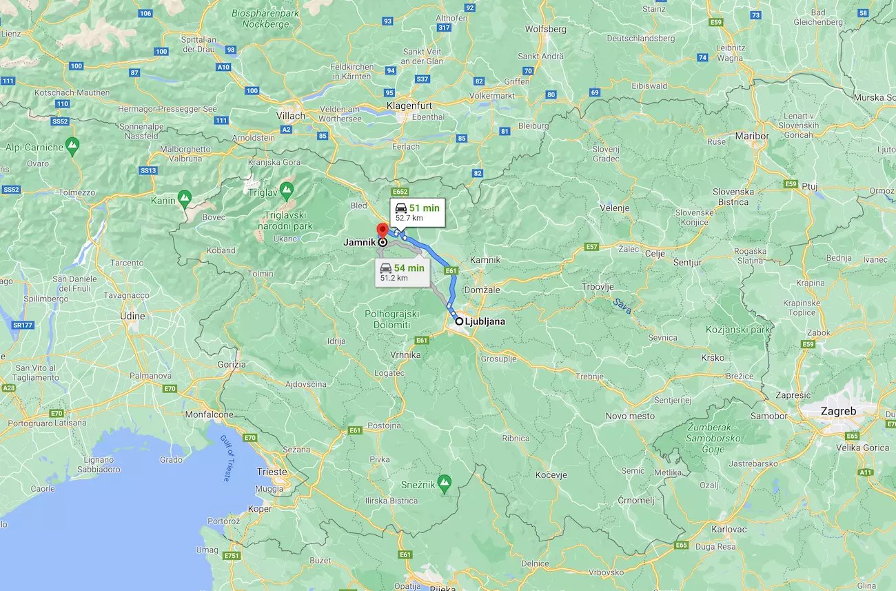 Jamnik térkép - Ljubljana távolság 