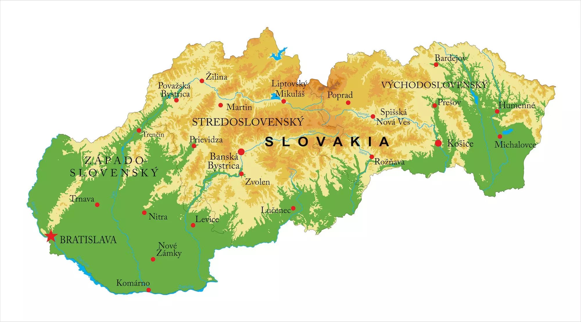 Szlovákia térkép - domborzat