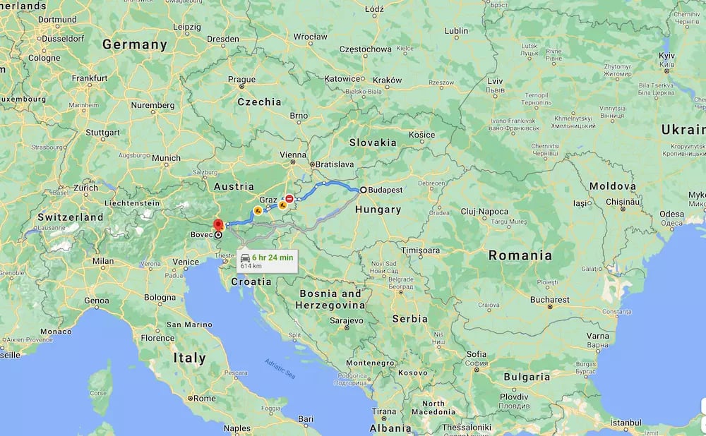 Bovec térkép - Budapest távolság 