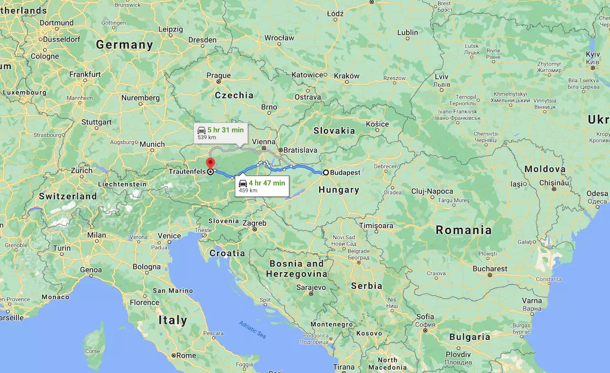Dachstein - Budapest távolság térkép