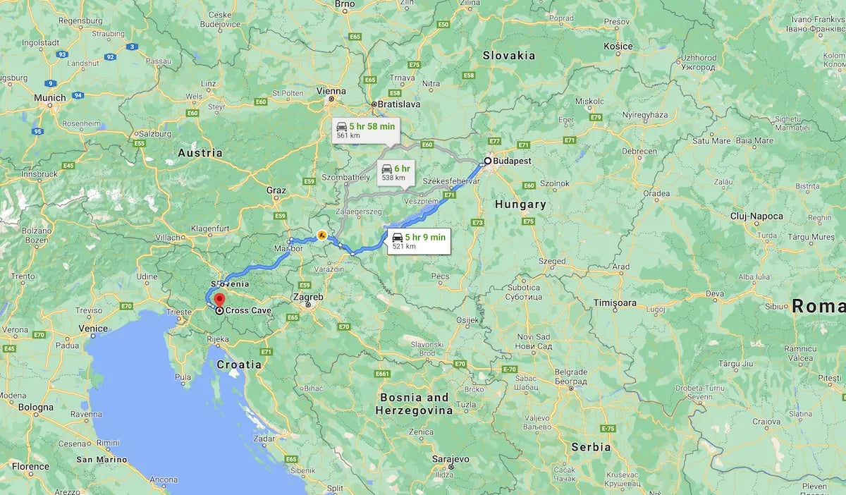 Krizna barlang térkép - Budapest távolság 