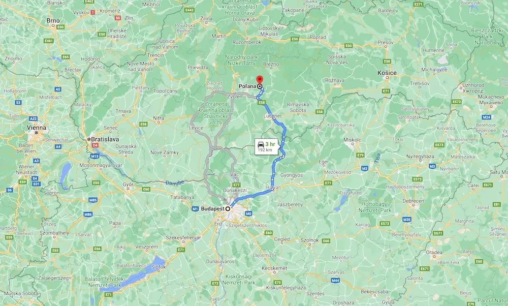 Polana hegység térkép - Budapest távolság 