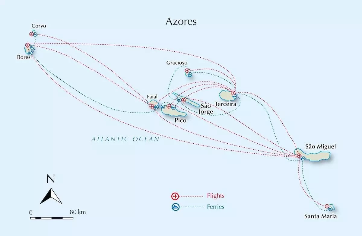 Azori-szigetek komppal és repülővel