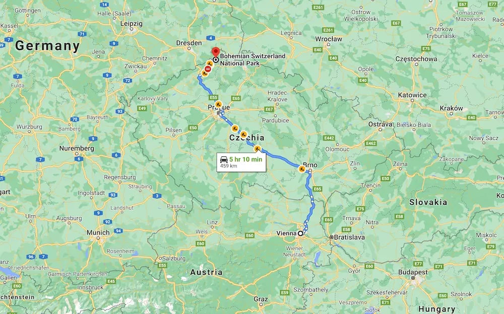 Karte von Wien - Böhmische Schweiz Nationalpark