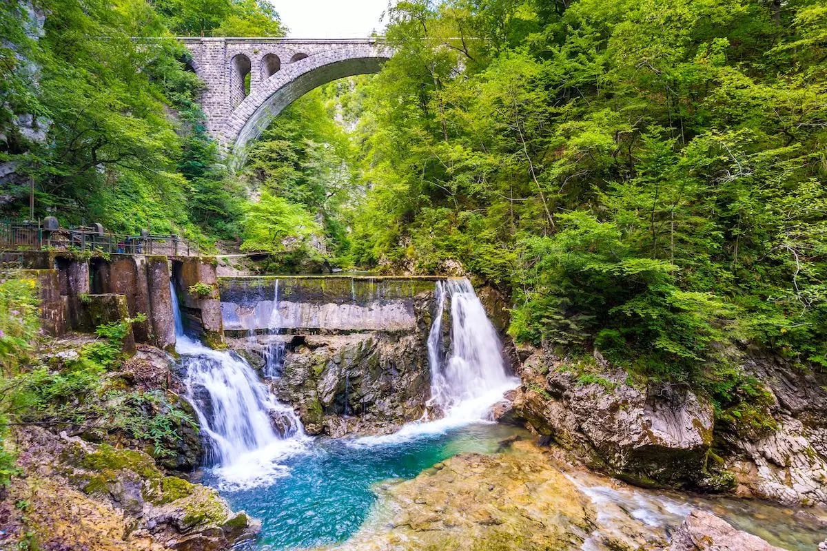 Sum waterfall in Vintgar gorge, Slovenia