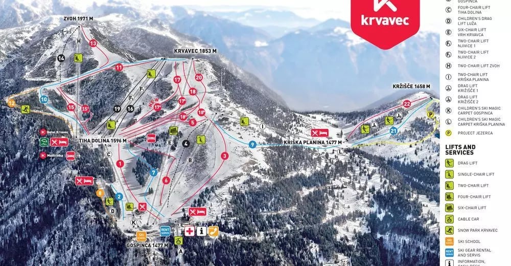Slovenia ski resort - Krvavec map 