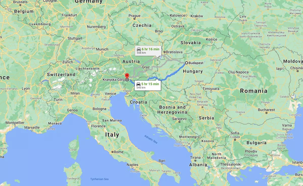 Kranjska Gora Budapest távolság - térkép