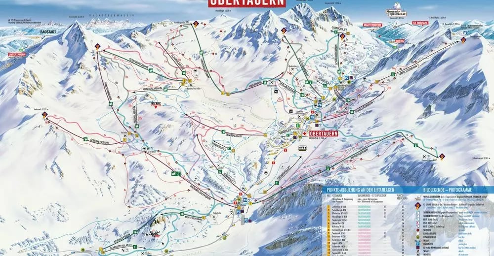 Obertauern térkép - nyitvatartás, pályák, árak, liftek, parkolás, szállás, hütték