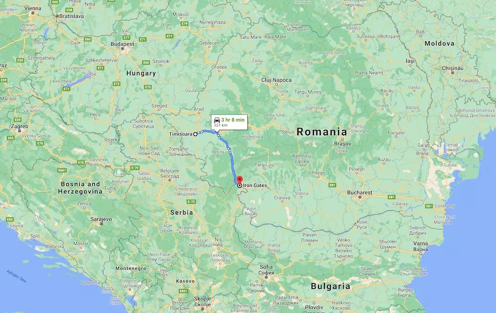 Temesvár - Vaskapu távolság térkép