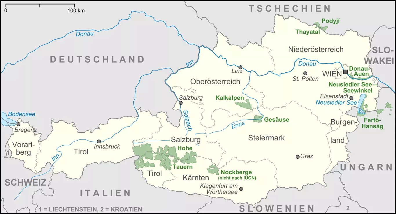 Ausztria Nemzeti Parkok térképe
