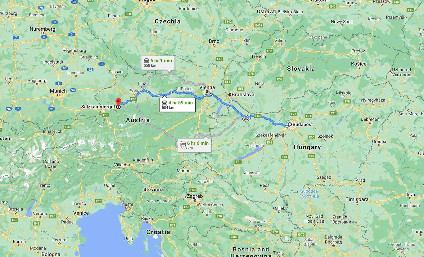 Salzkammergut térkép - Budapest távolság 