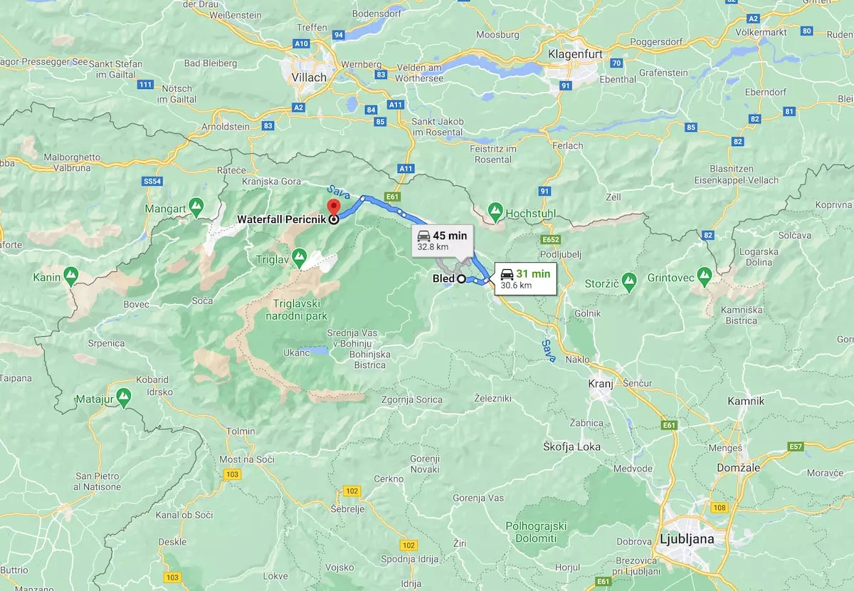 Pericnik térkép - Bled távolság 