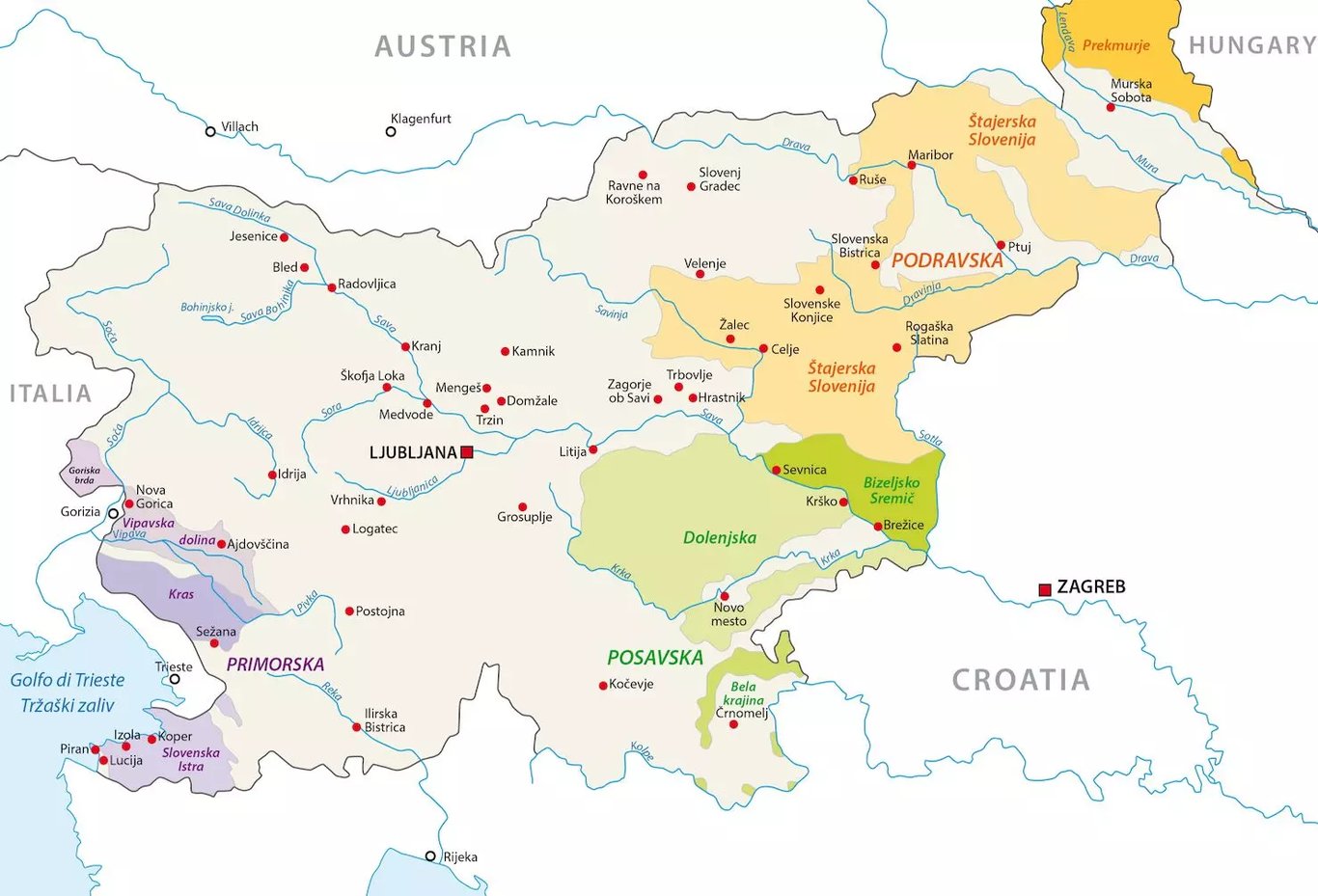 Szlovénia folyóinak térképe 