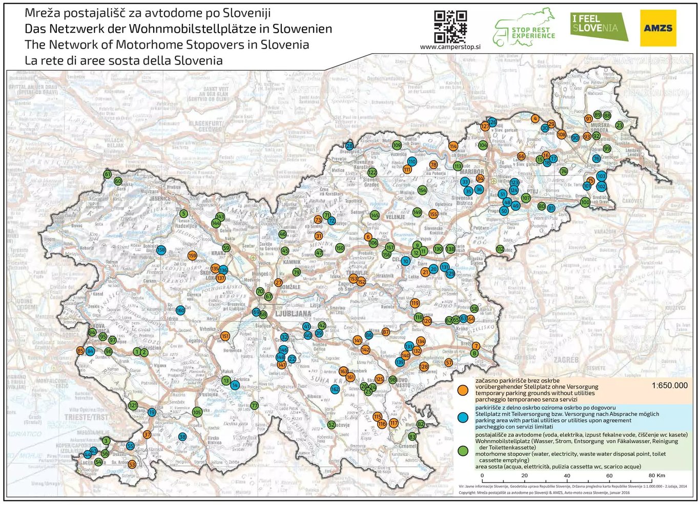 Szlovénia térkép - Lakókocsi pihenőhelyek 