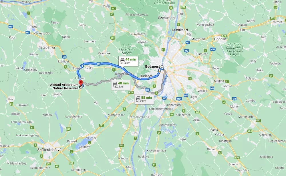 Alcsúti Arborétum térkép - Budapest táv