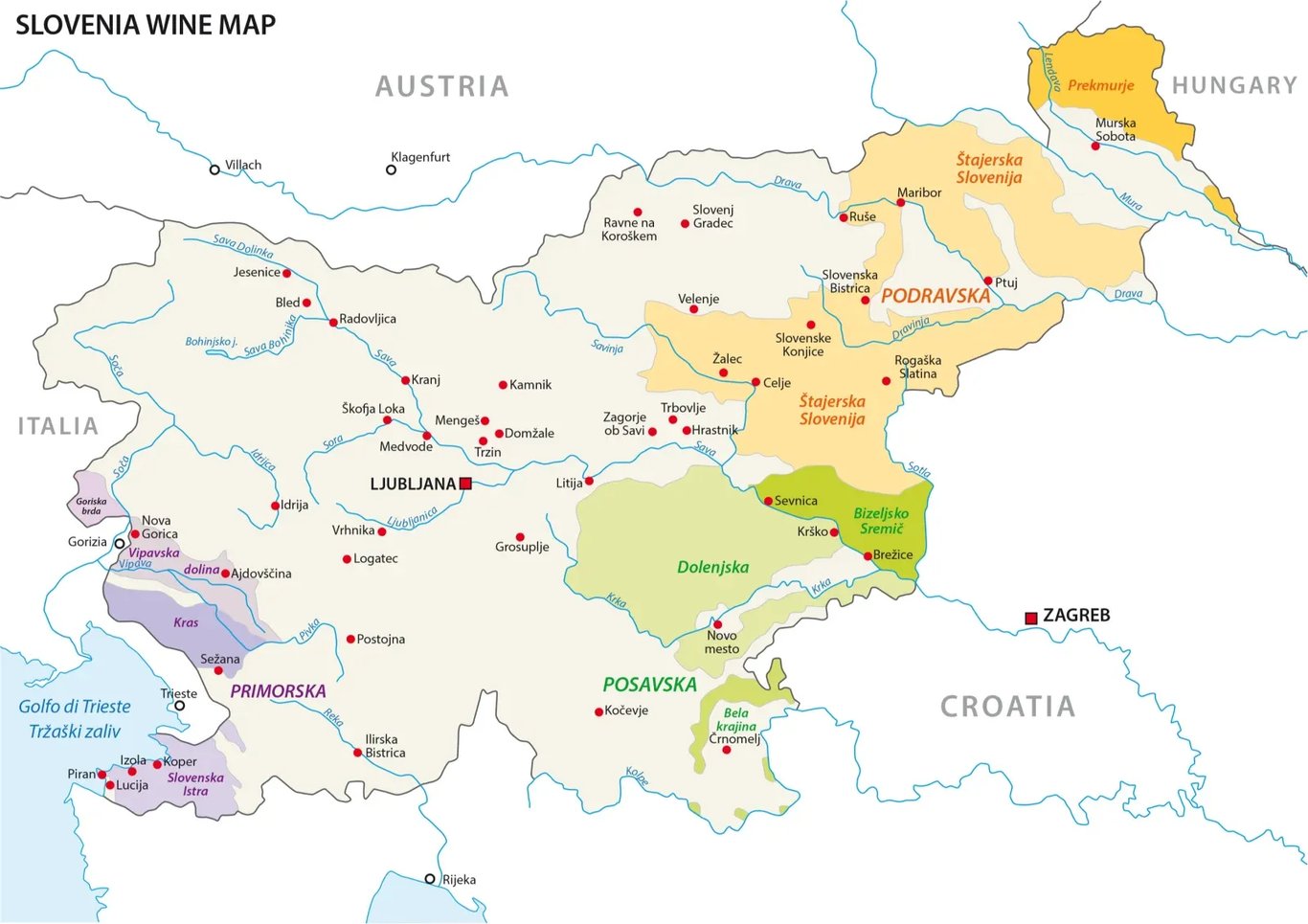 Szlovén borutak és borvidék térkép
