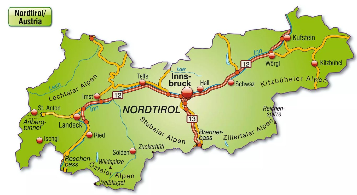 Tirol és Kelet-Tirol térképek, Ausztria 2022
